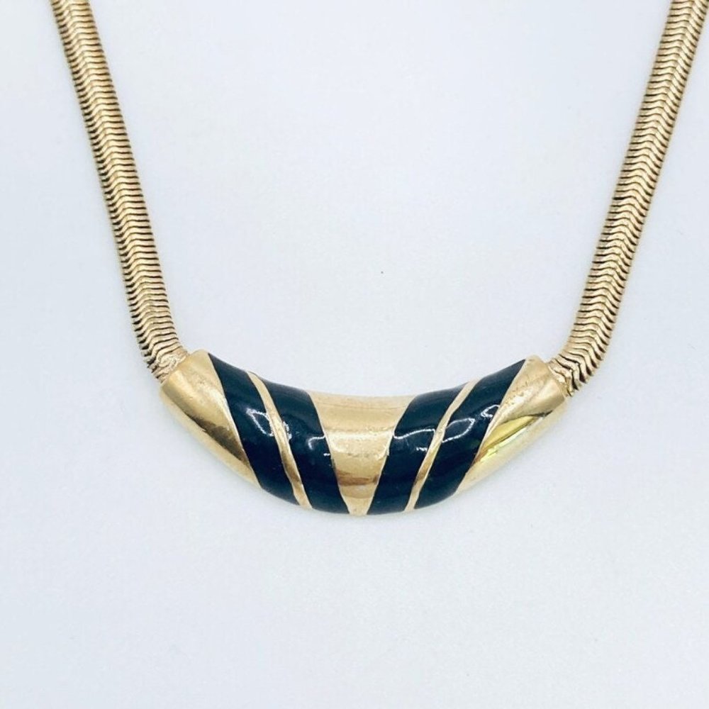 Rare 1980s AVON Crescent Necklace - 16 inch Avon chain - Gold and Black Necklace